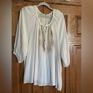 C&C California White Blouse with Beige Embroidery